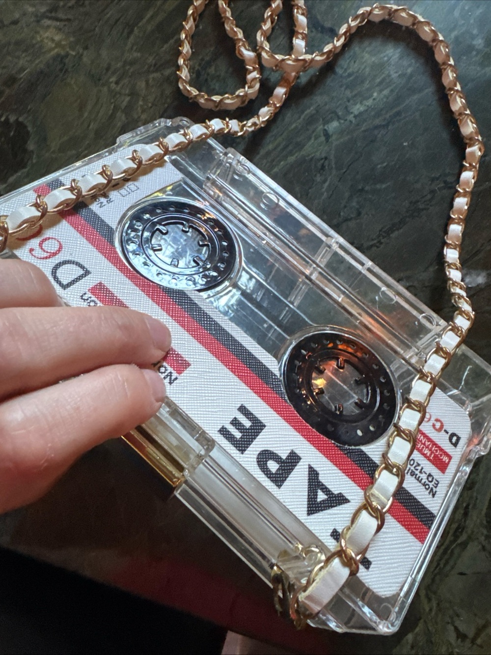 Vintage-Inspired Clear Acrylic Cassette Tape Clutch Bag | Crossbody Chain |Retro - Picture 5 of 6